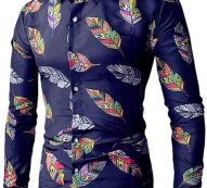 Ericdress Lapel Leaf Print Color Block Men’s Shirt