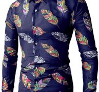 Ericdress Lapel Leaf Print Color Block Men’s Shirt