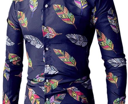 Ericdress Lapel Leaf Print Color Block Men’s Shirt