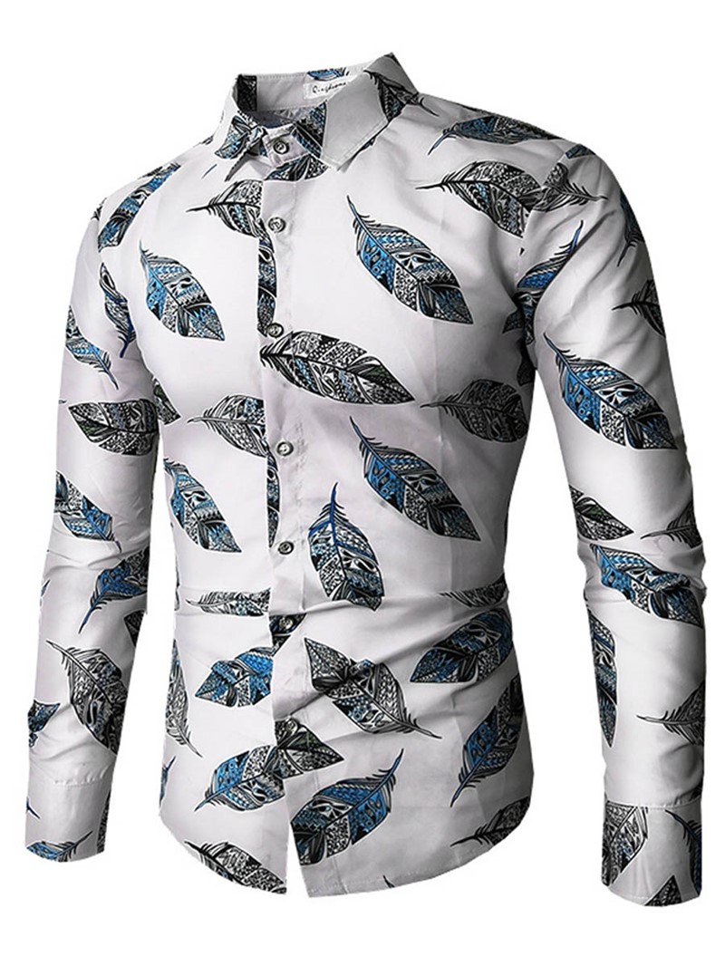 Ericdress Lapel Leaf Print Color Block Men's Shirt