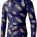 Ericdress Lapel Leaf Print Color Block Men’s Shirt