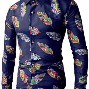 Ericdress Lapel Leaf Print Color Block Men's Shirt