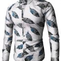 Ericdress Lapel Leaf Print Color Block Men’s Shirt