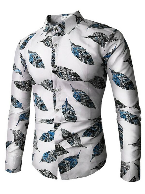 Ericdress Lapel Leaf Print Color Block Men's Shirt