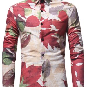 Ericdress Lapel Leaf Print Men's Shirt