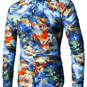 Ericdress Lapel Long Sleeve Print Color Block Men's Shirt