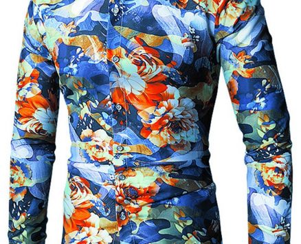 Ericdress Lapel Long Sleeve Print Color Block Men’s Shirt