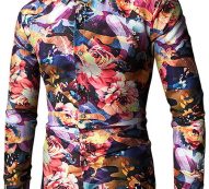 Ericdress Lapel Long Sleeve Print Color Block Men’s Shirt