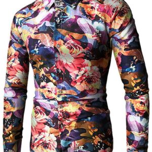 Ericdress Lapel Long Sleeve Print Color Block Men's Shirt