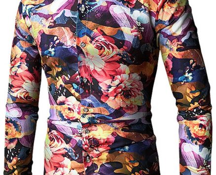 Ericdress Lapel Long Sleeve Print Color Block Men’s Shirt