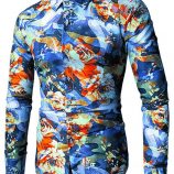 Ericdress Lapel Long Sleeve Print Color Block Men’s Shirt