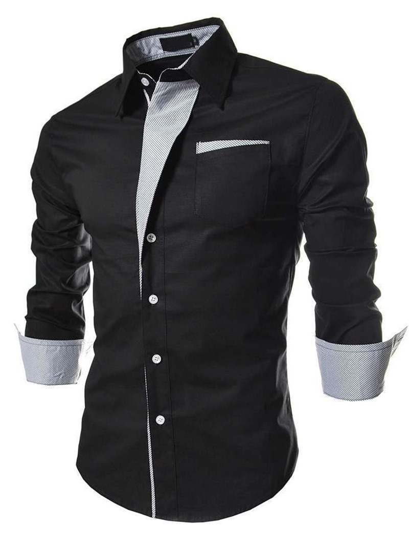 Ericdress Lapel Patchwork Color Block Single-Breasted Men's Shirt