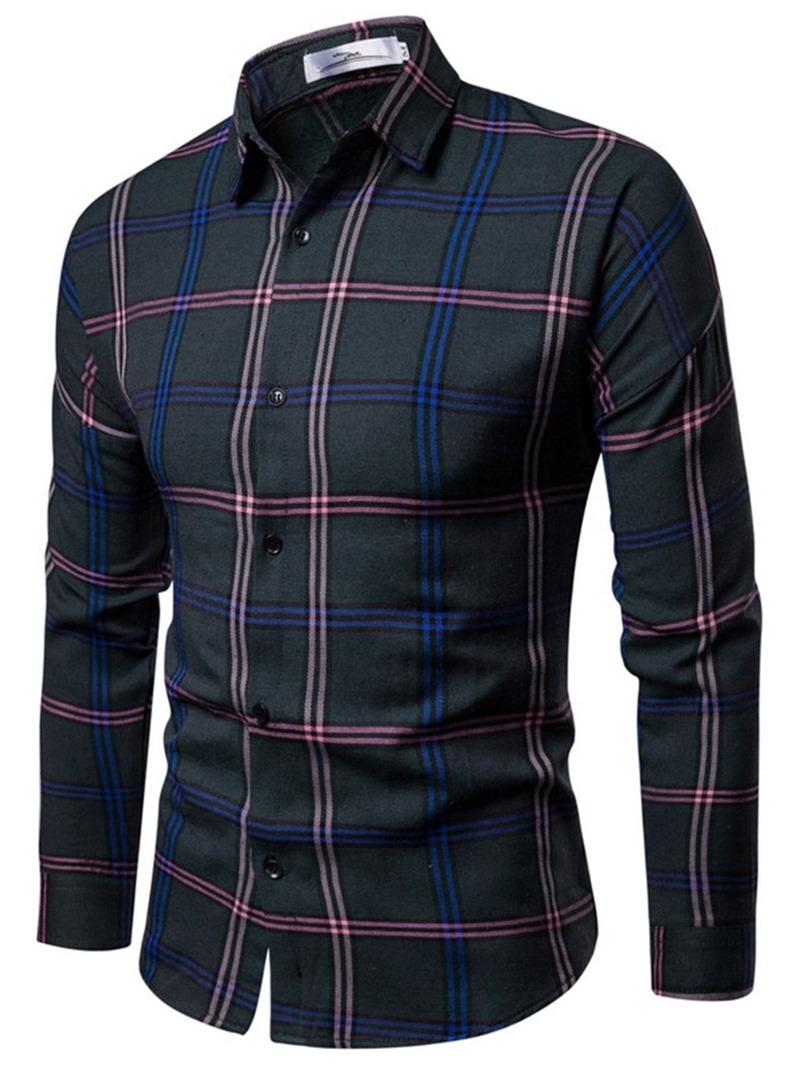 Ericdress Lapel Plaid Print Single-Breasted Men's Shirt