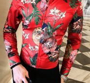 Ericdress Lapel Plant Print Style Slim Single-Breasted Men’s Shirt