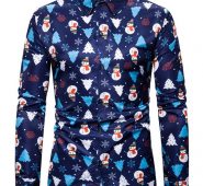 Ericdress Lapel Print Christmas Cartoon Single-Breasted Slim Men’s Shirt