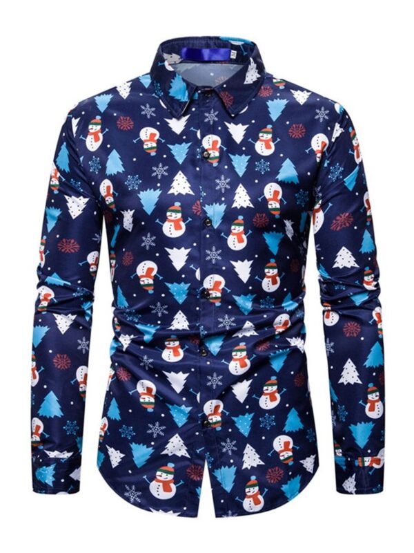 Ericdress Lapel Print Christmas Cartoon Single-Breasted Slim Men's Shirt