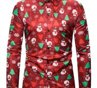 Ericdress Lapel Print Christmas Cartoon Single-Breasted Slim Men’s Shirt