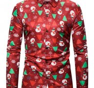 Ericdress Lapel Print Christmas Cartoon Single-Breasted Slim Men’s Shirt