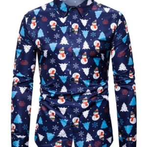 Ericdress Lapel Print Christmas Cartoon Single-Breasted Slim Men's Shirt