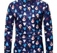 Ericdress Lapel Print Christmas Cartoon Single-Breasted Slim Men’s Shirt