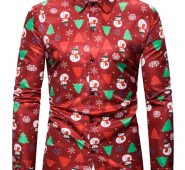 Ericdress Lapel Print Christmas Cartoon Single-Breasted Slim Men’s Shirt