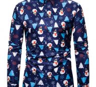 Ericdress Lapel Print Christmas Cartoon Single-Breasted Slim Men’s Shirt