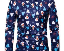 Ericdress Lapel Print Christmas Cartoon Single-Breasted Slim Men’s Shirt