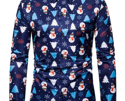 Ericdress Lapel Print Christmas Cartoon Single-Breasted Slim Men’s Shirt