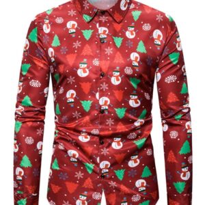 Ericdress Lapel Print Christmas Cartoon Single-Breasted Slim Men's Shirt