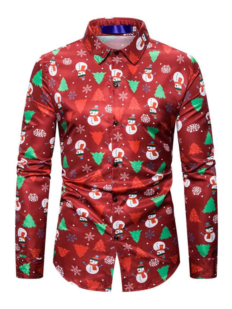 Ericdress Lapel Print Christmas Cartoon Single-Breasted Slim Men's Shirt