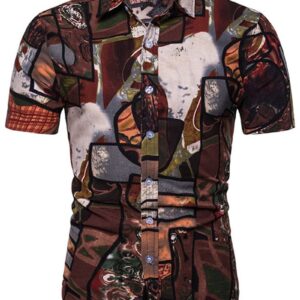 Ericdress Lapel Print Ethnic Slim Double-Breasted Men's Shirt