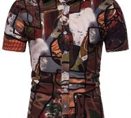 Ericdress Lapel Print Ethnic Slim Double-Breasted Men’s Shirt