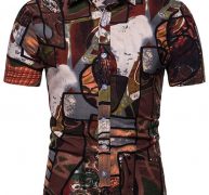 Ericdress Lapel Print Ethnic Slim Double-Breasted Men’s Shirt