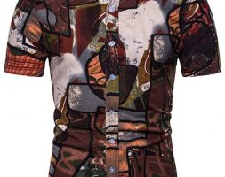 Ericdress Lapel Print Ethnic Slim Double-Breasted Men’s Shirt