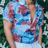 Ericdress Lapel Print Floral Slim Single-Breasted Men’s Shirt