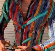 Ericdress Lapel Print Single-Breasted Slim Men’s Shirt