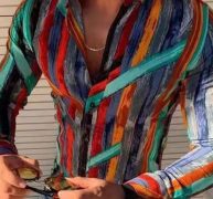 Ericdress Lapel Print Single-Breasted Slim Men’s Shirt