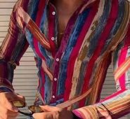 Ericdress Lapel Print Single-Breasted Slim Men’s Shirt