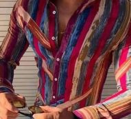 Ericdress Lapel Print Single-Breasted Slim Men’s Shirt