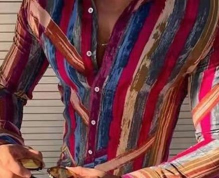 Ericdress Lapel Print Single-Breasted Slim Men’s Shirt