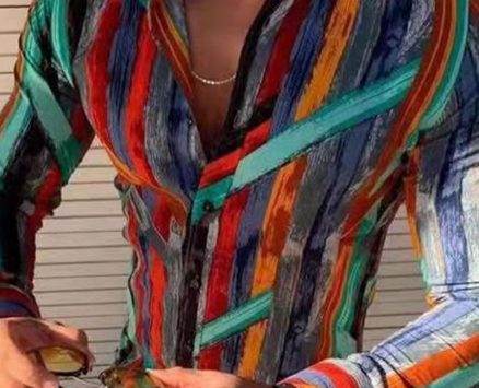 Ericdress Lapel Print Single-Breasted Slim Men’s Shirt