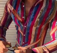 Ericdress Lapel Print Single-Breasted Slim Men’s Shirt