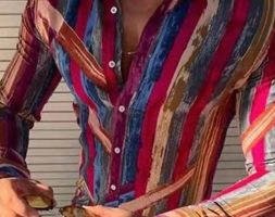 Ericdress Lapel Print Single-Breasted Slim Men’s Shirt