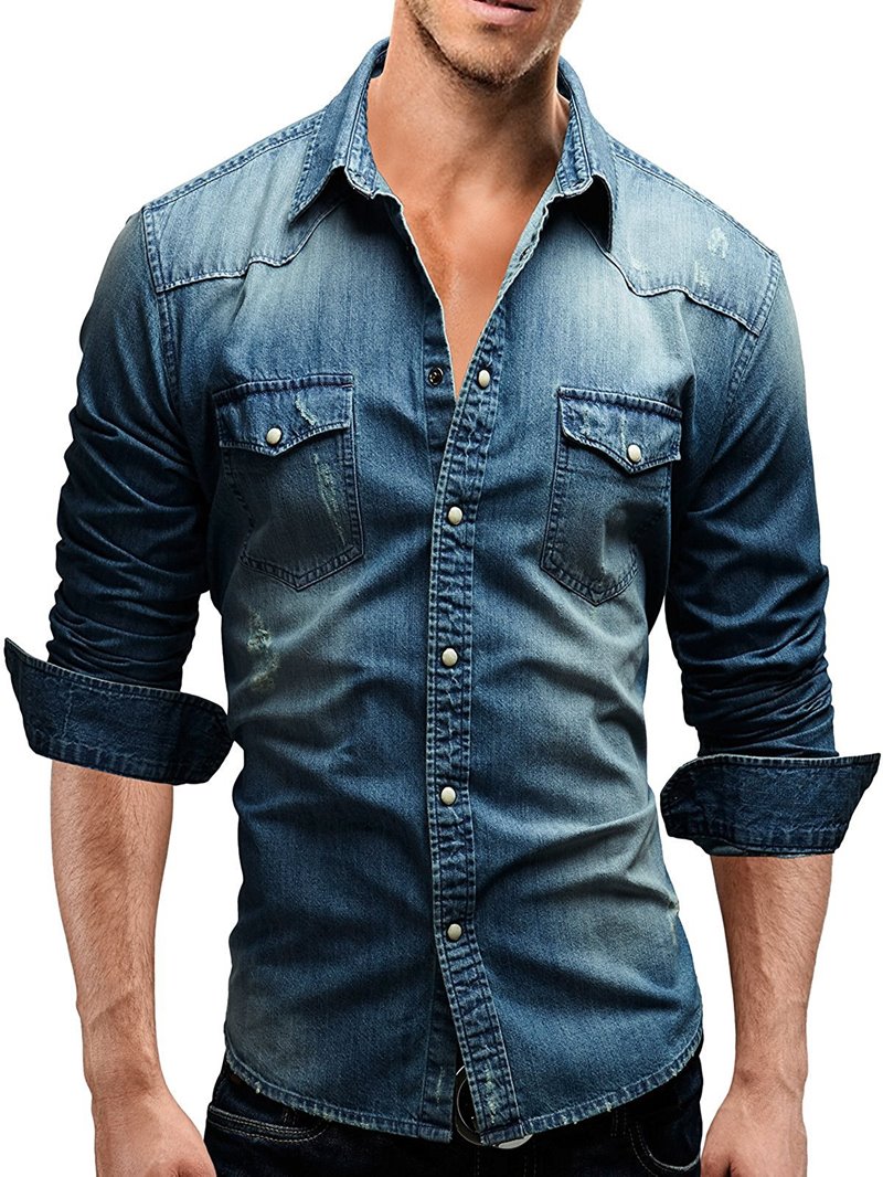 Ericdress Long Sleeve Pocket Denim Slim Men's Shirt