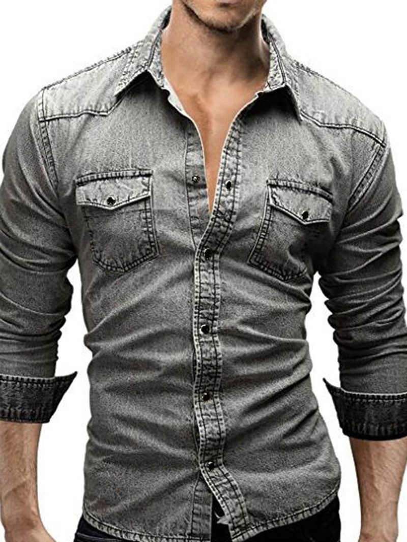 Ericdress Long Sleeve Pocket Denim Slim Men's Shirt