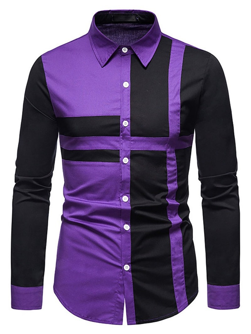 Ericdress OL Lapel Color Block Fall Single-Breasted Men's Shirt