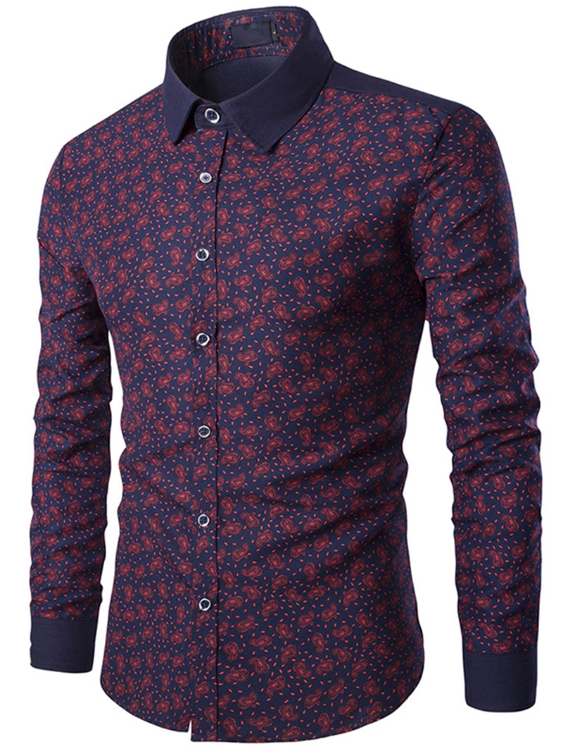 Ericdress Patchwork Color Block Print Slim Men's Shirt