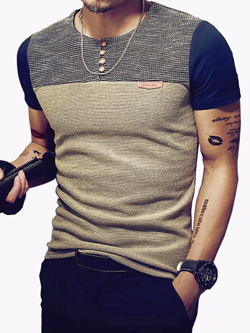 Ericdress Patchwork Color Block Slim Mens T-shirt