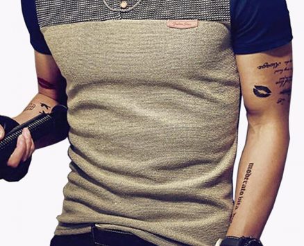 Ericdress Patchwork Color Block Slim Mens T-shirt