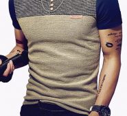 Ericdress Patchwork Color Block Slim Mens T-shirt